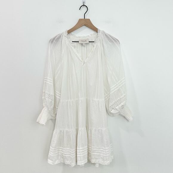 Cleobella White Tiered Mini Dress Size Small Bohemian Cottage Core - Picture 1 of 8